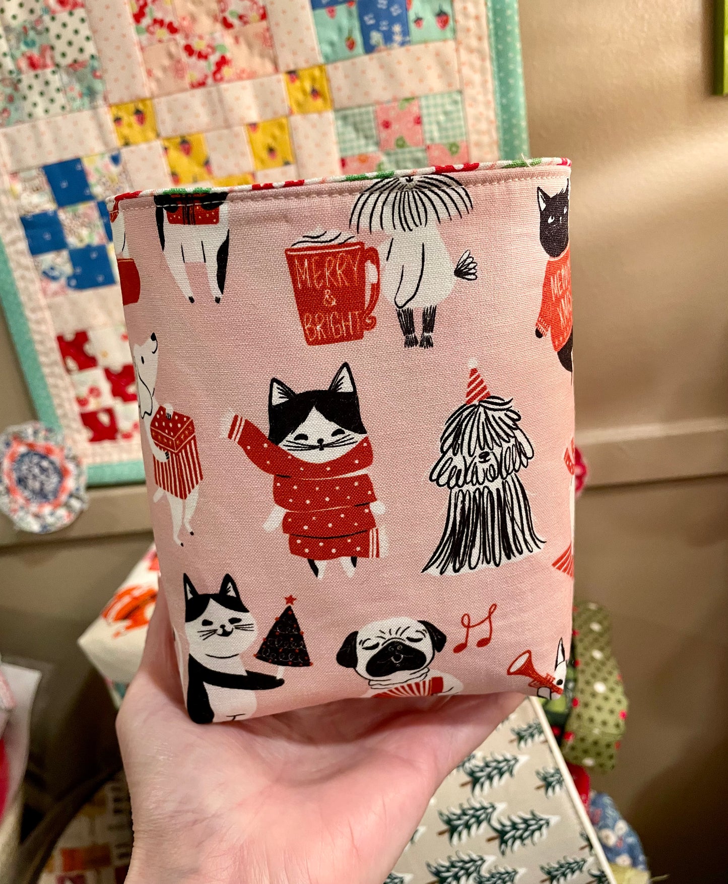 Cat Holiday Fabric Bucket
