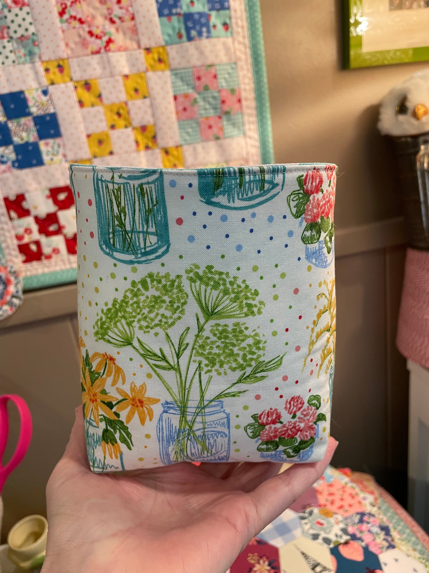 Flower Jar Fabric Bucket