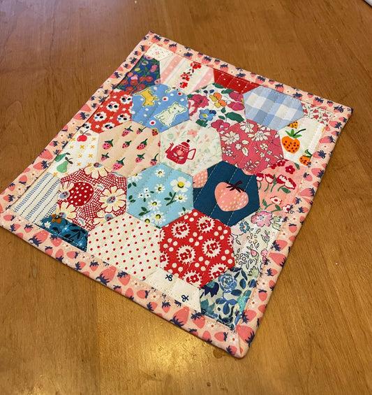 Dog and Strawberries Hand Pieced Table Mat