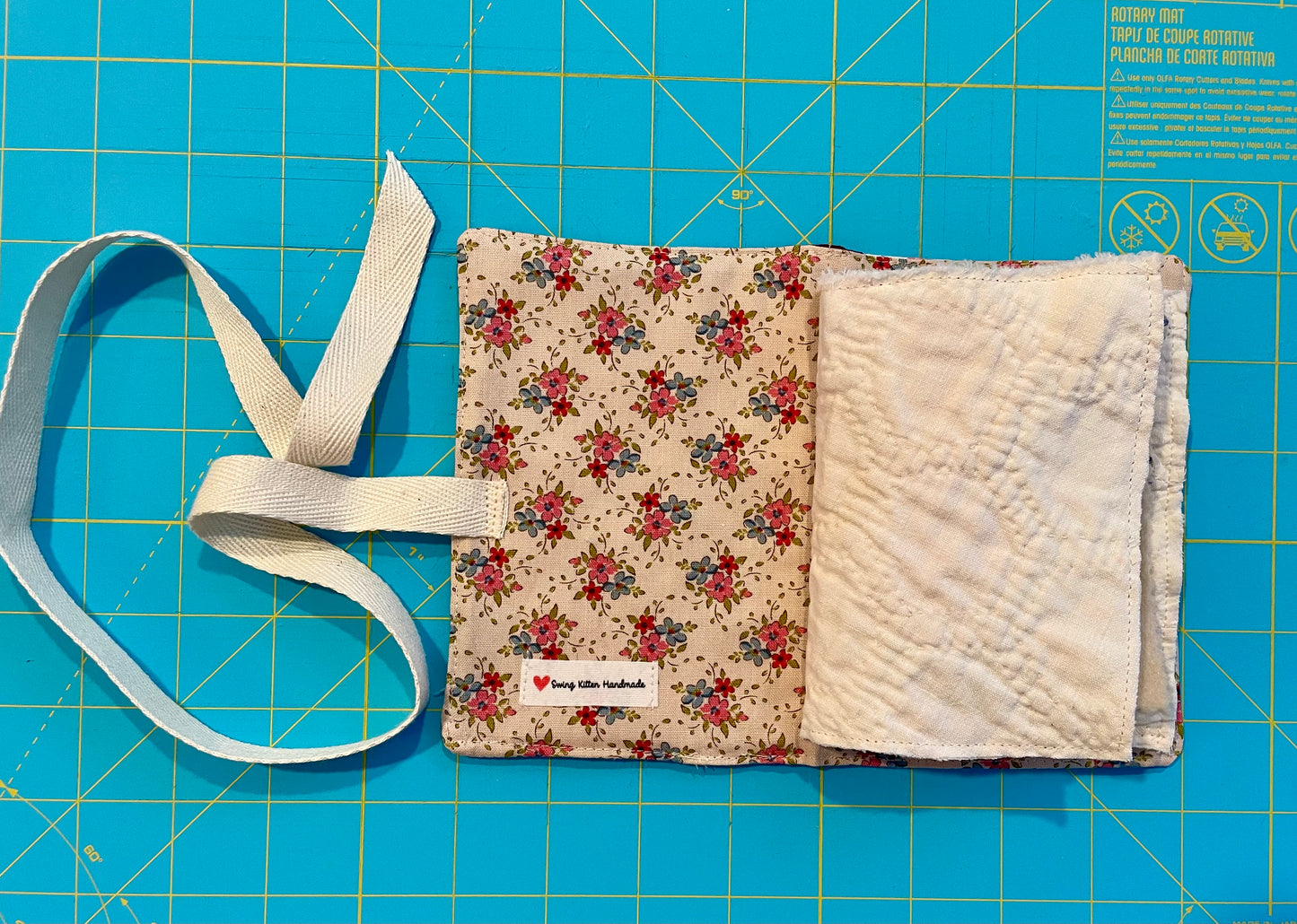 Kitty Tea Time Hand Pieced Needle Book