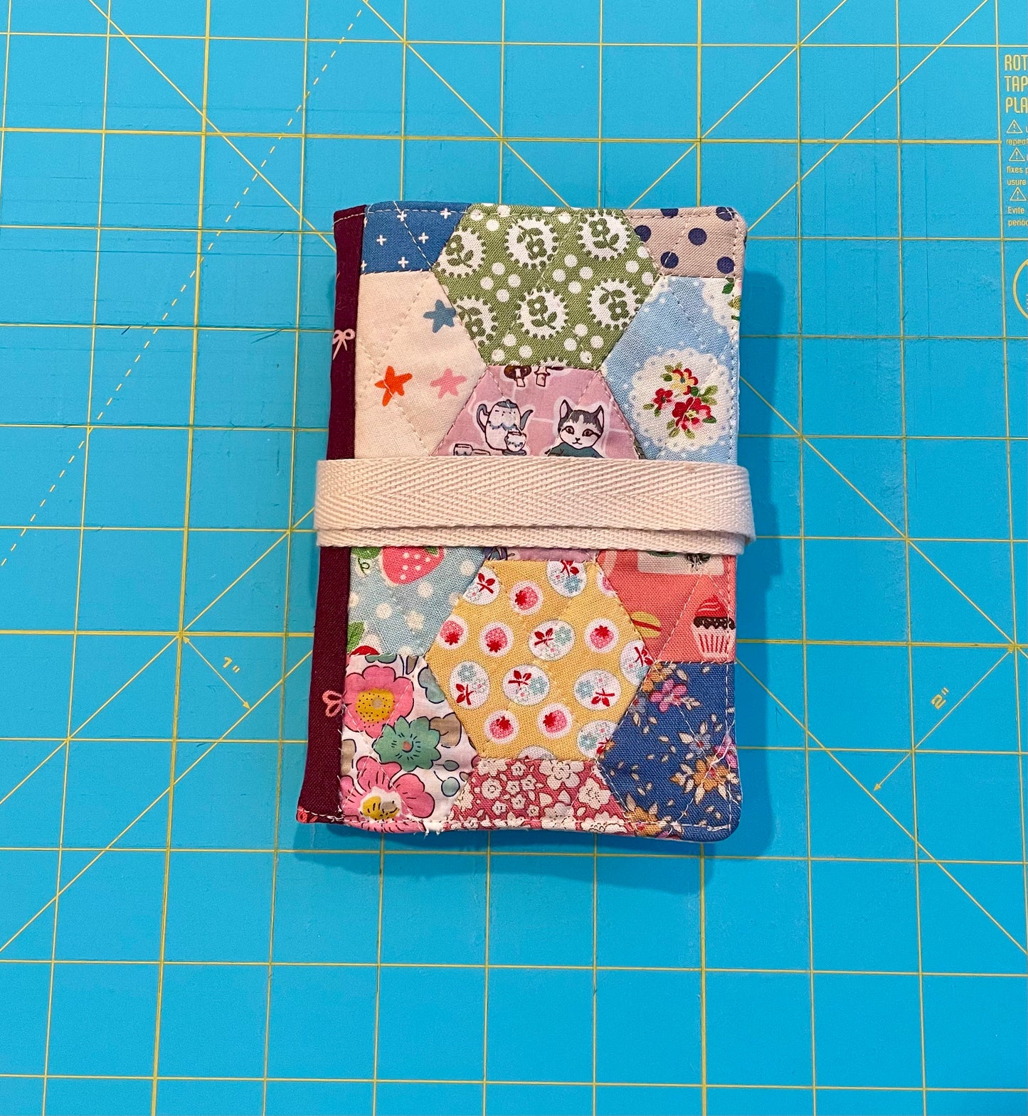 Kitty Tea Time Hand Pieced Needle Book