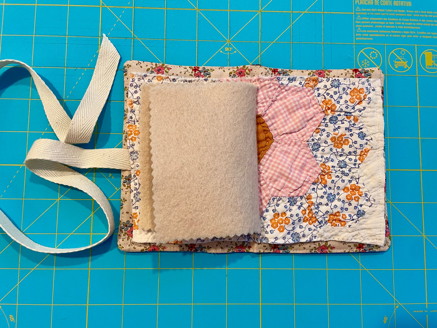 Kitty Tea Time Hand Pieced Needle Book