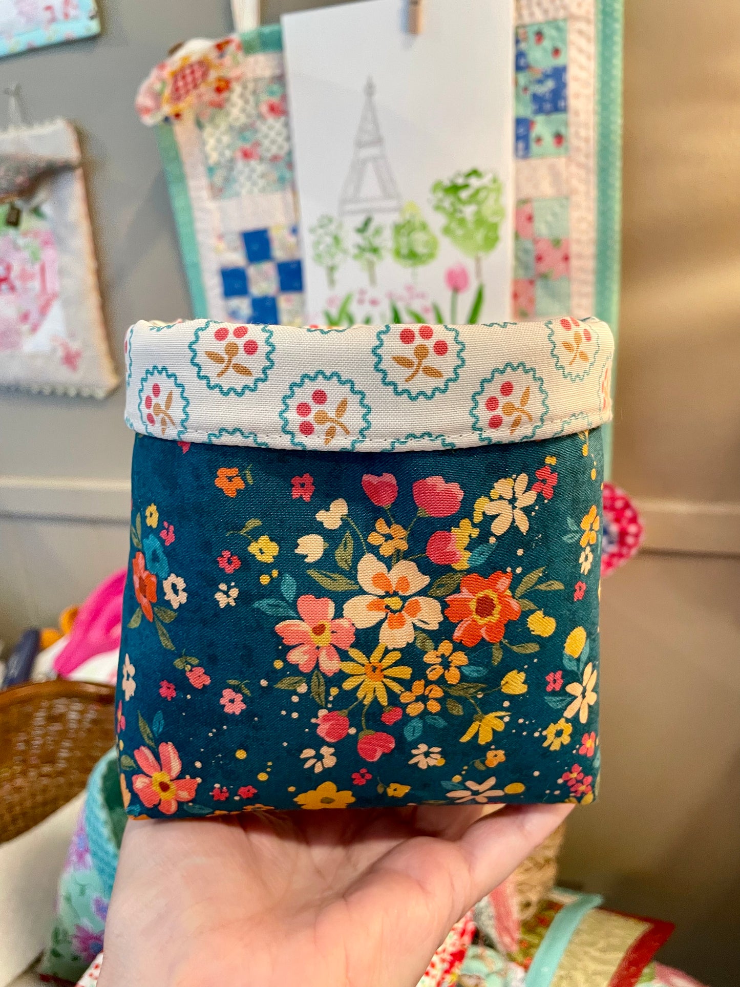 Blue Floral Fabric Bucket