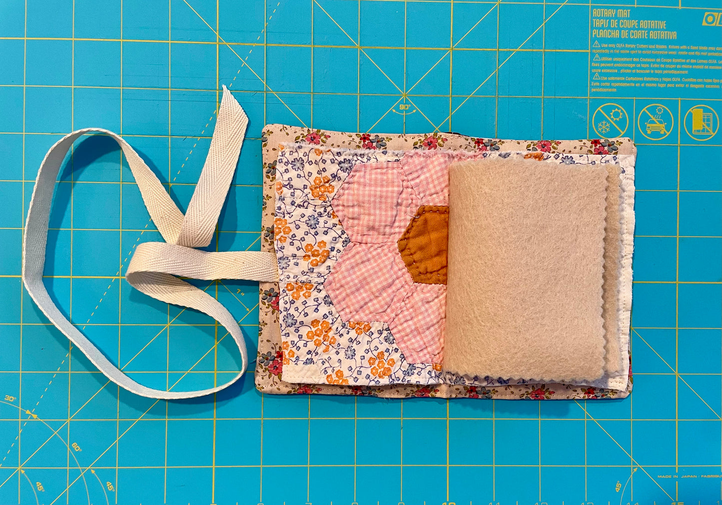 Kitty Tea Time Hand Pieced Needle Book