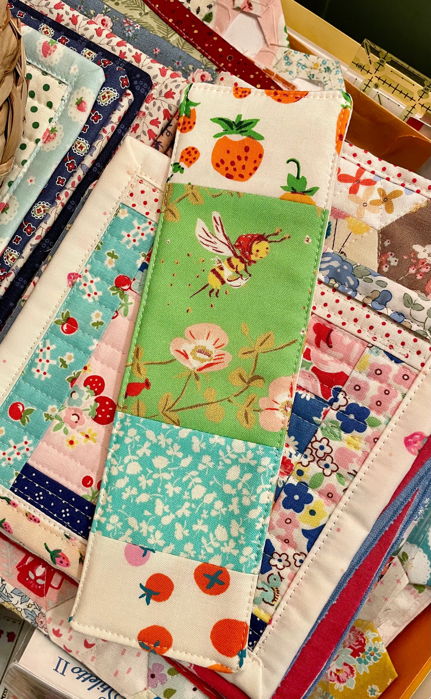 Bee and Strawberries Bookmark