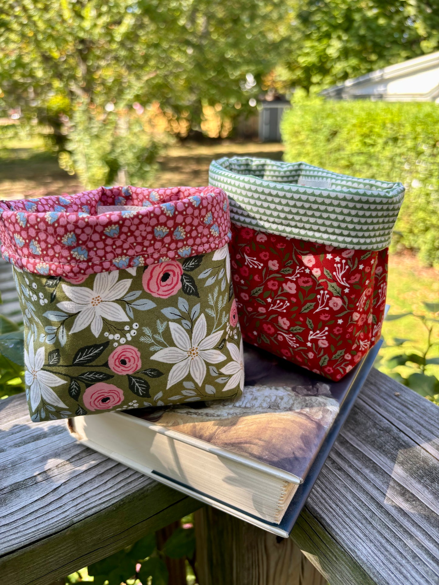Red Floral Holiday Fabric Bucket