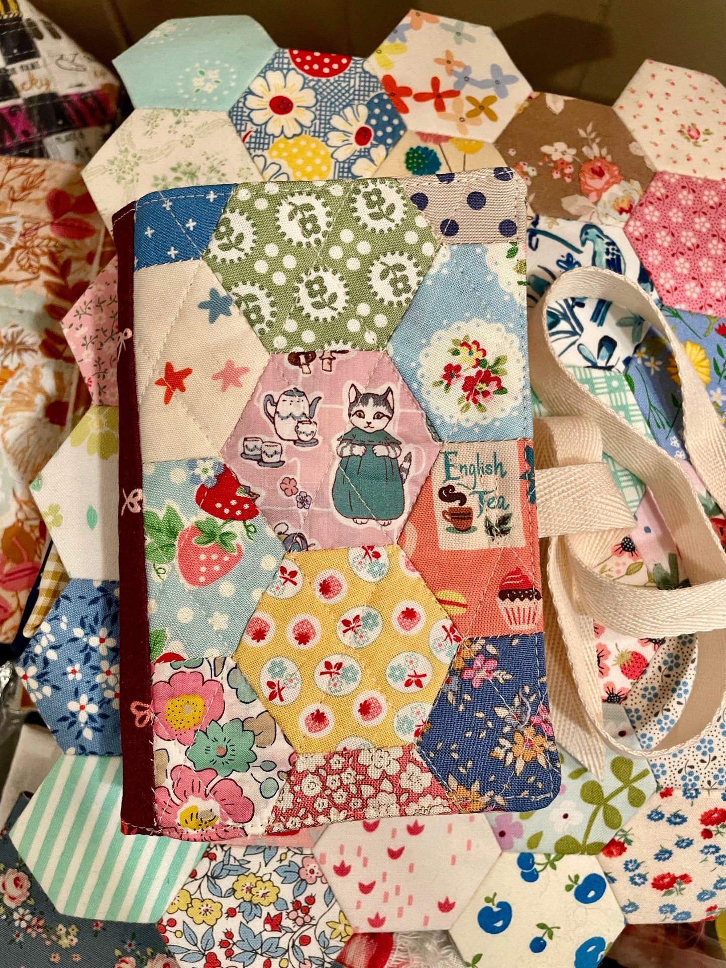 Kitty Tea Time Hand Pieced Needle Book