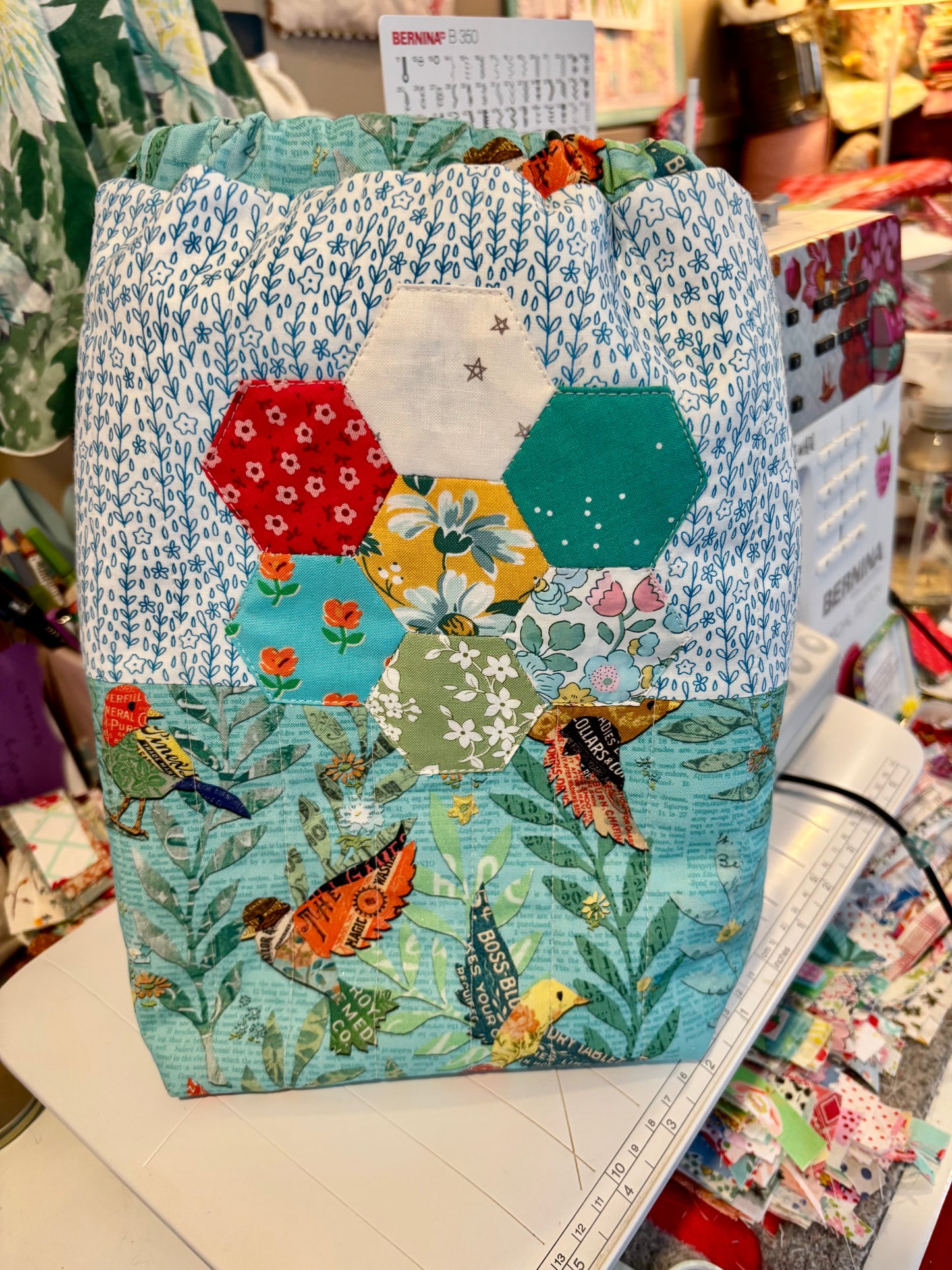 Birds Quilted Drawstring Bag