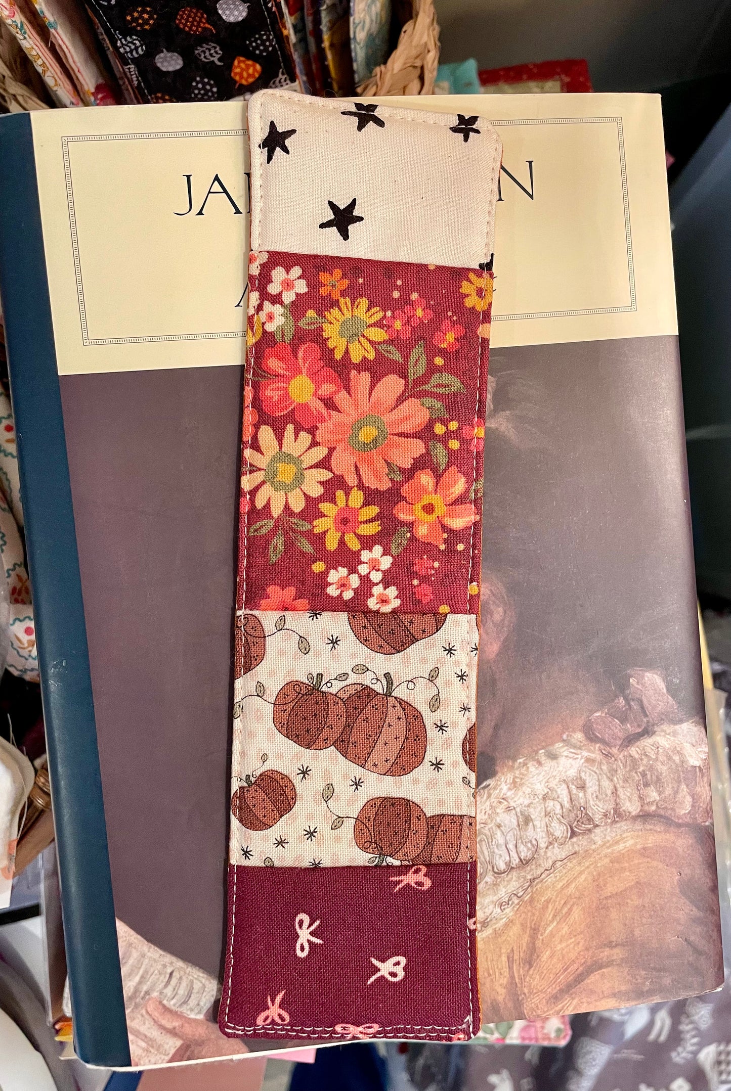 Pumpkins and Flowers Bookmark