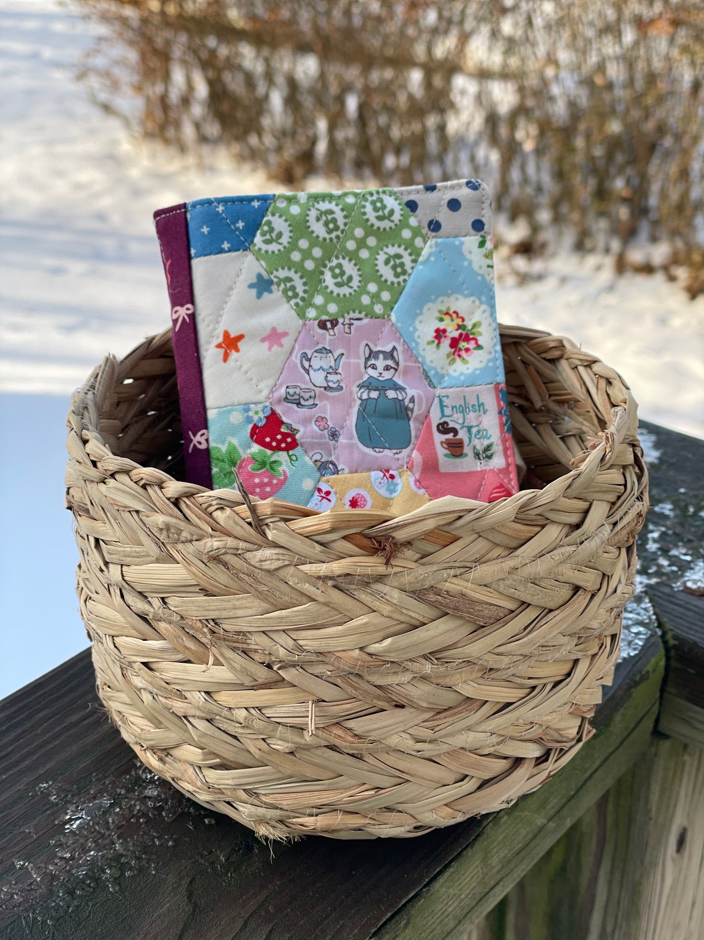 Kitty Tea Time Hand Pieced Needle Book