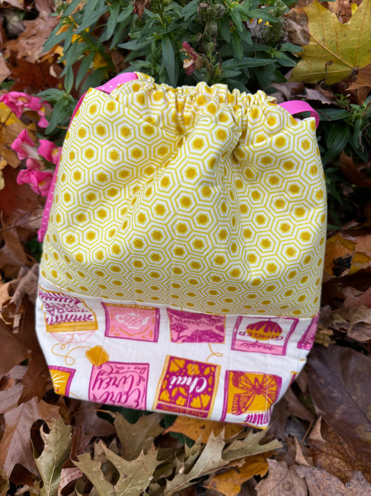 Golden Quilted Drawstring Bag