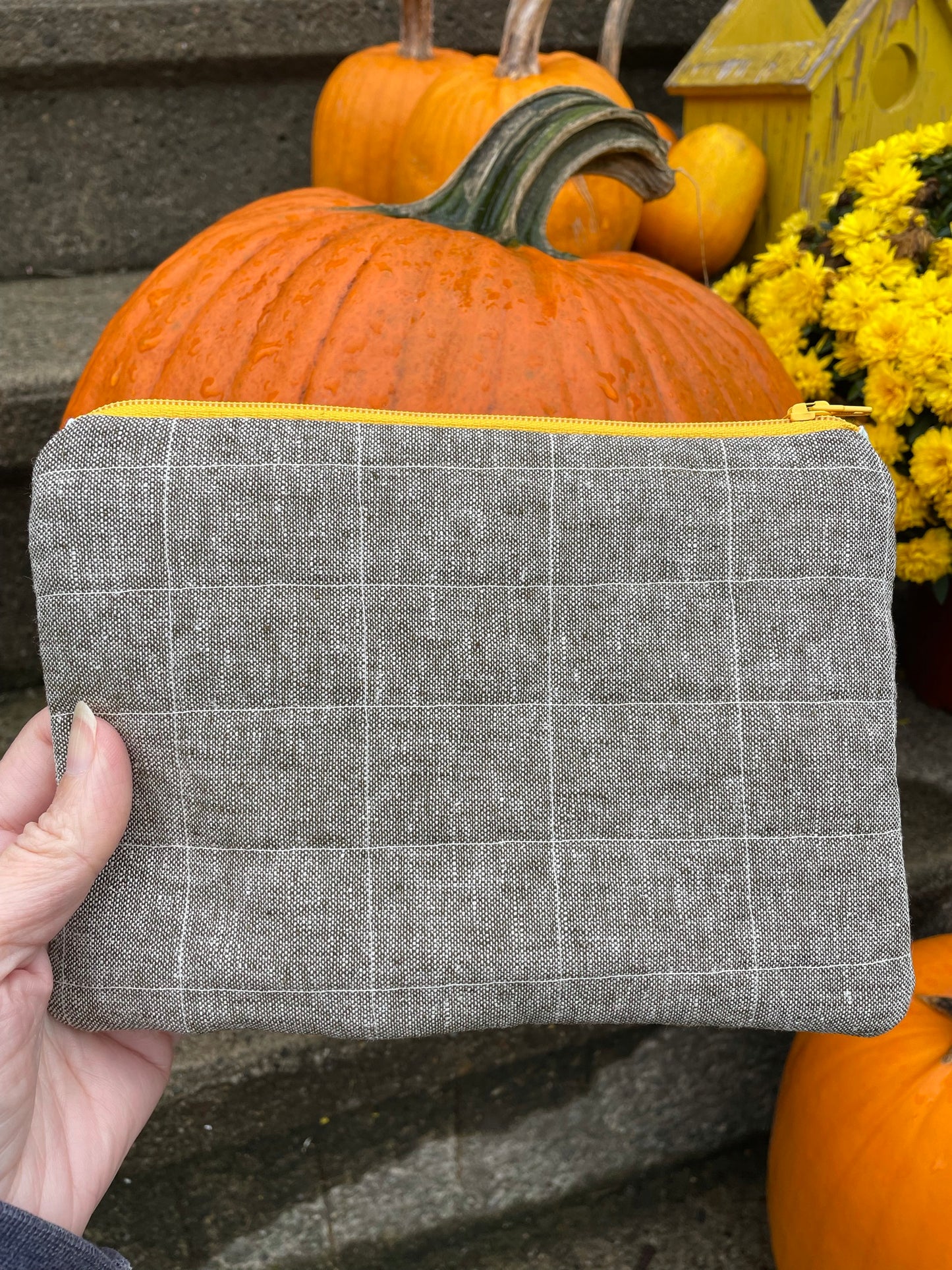 Hand Pieced Quilted Zipper Pouch Fall Farmhouse