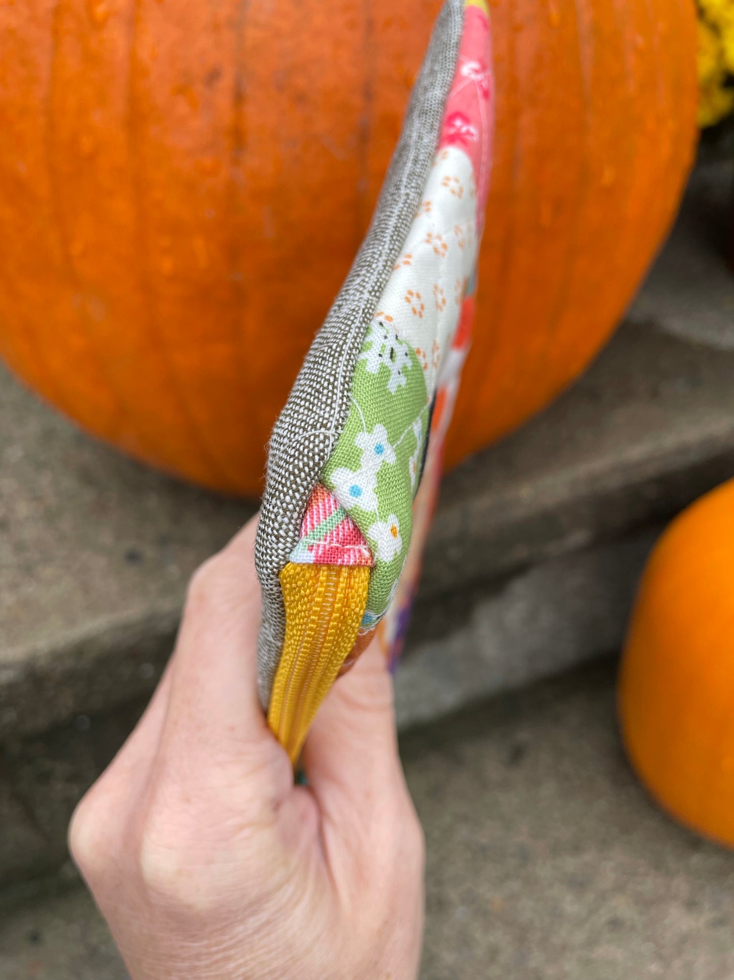 Hand Pieced Quilted Zipper Pouch Fall Farmhouse
