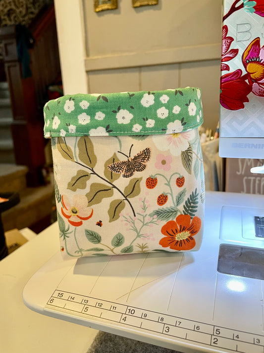 Strawberries and Floral Fabric Bucket