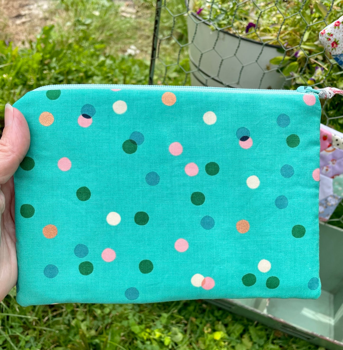 Hand Pieced Quilted Zipper Bag Cottage Style