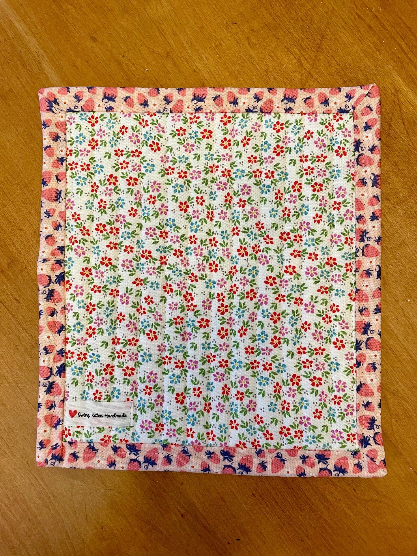 Dog and Strawberries Hand Pieced Table Mat