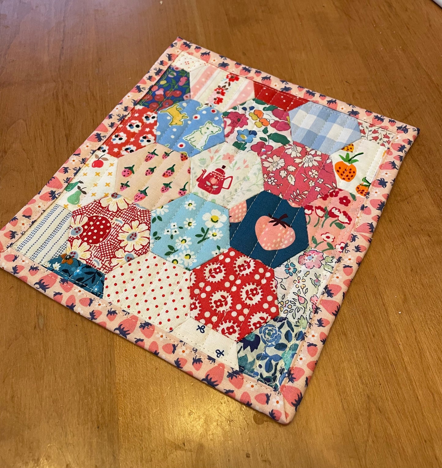 Dog and Strawberries Hand Pieced Table Mat