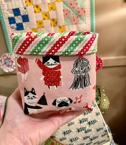 Cat Holiday Fabric Bucket