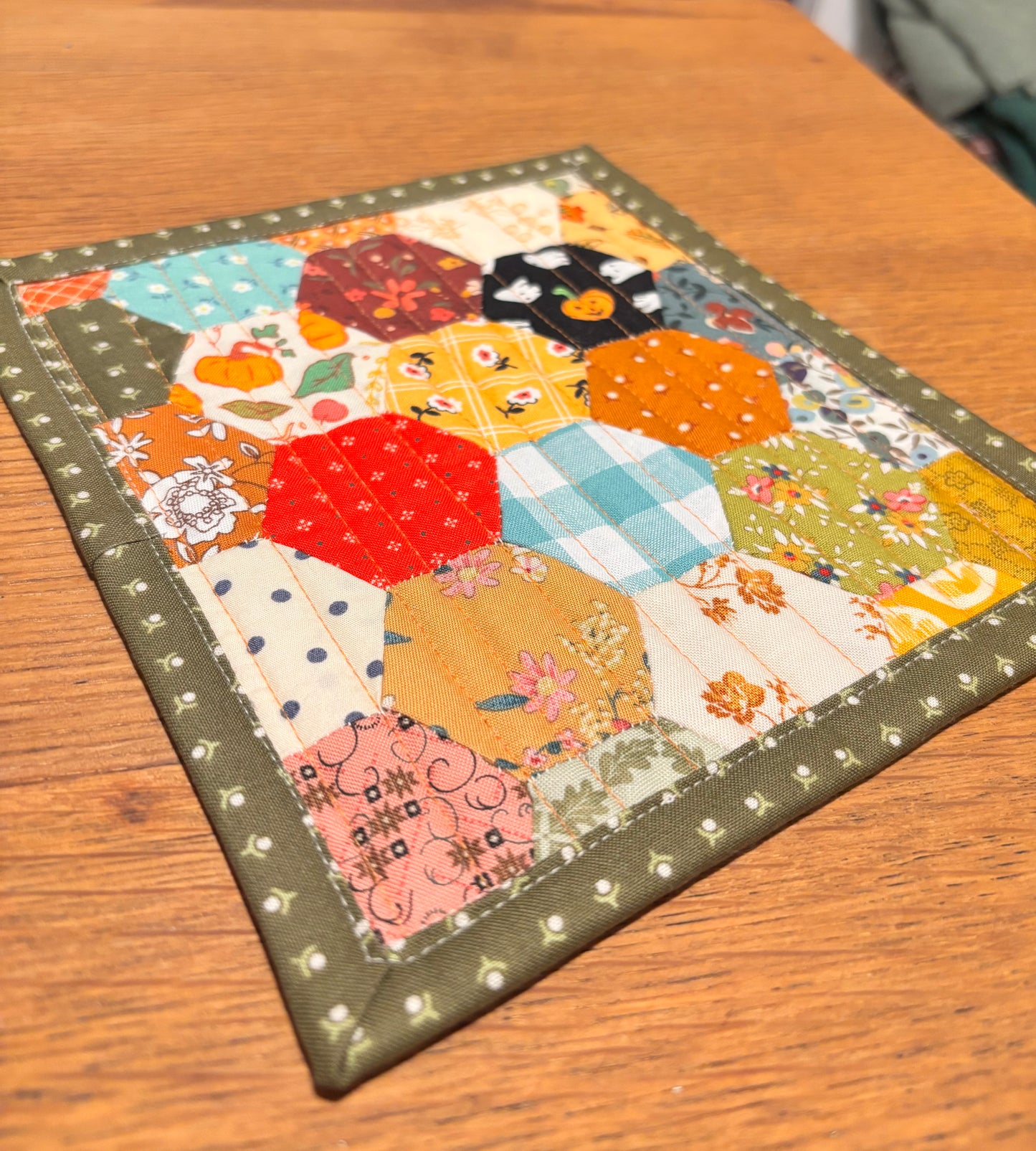 Pumpkins Hand Pieced Table Mat