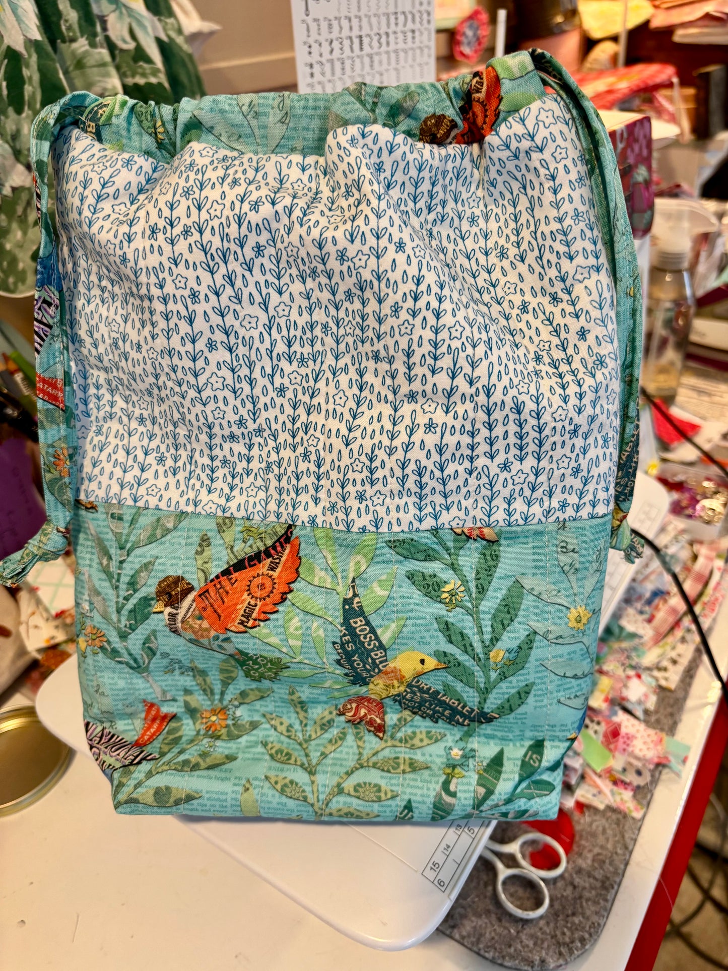 Birds Quilted Drawstring Bag