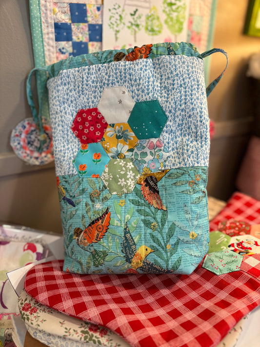 Birds Quilted Drawstring Bag