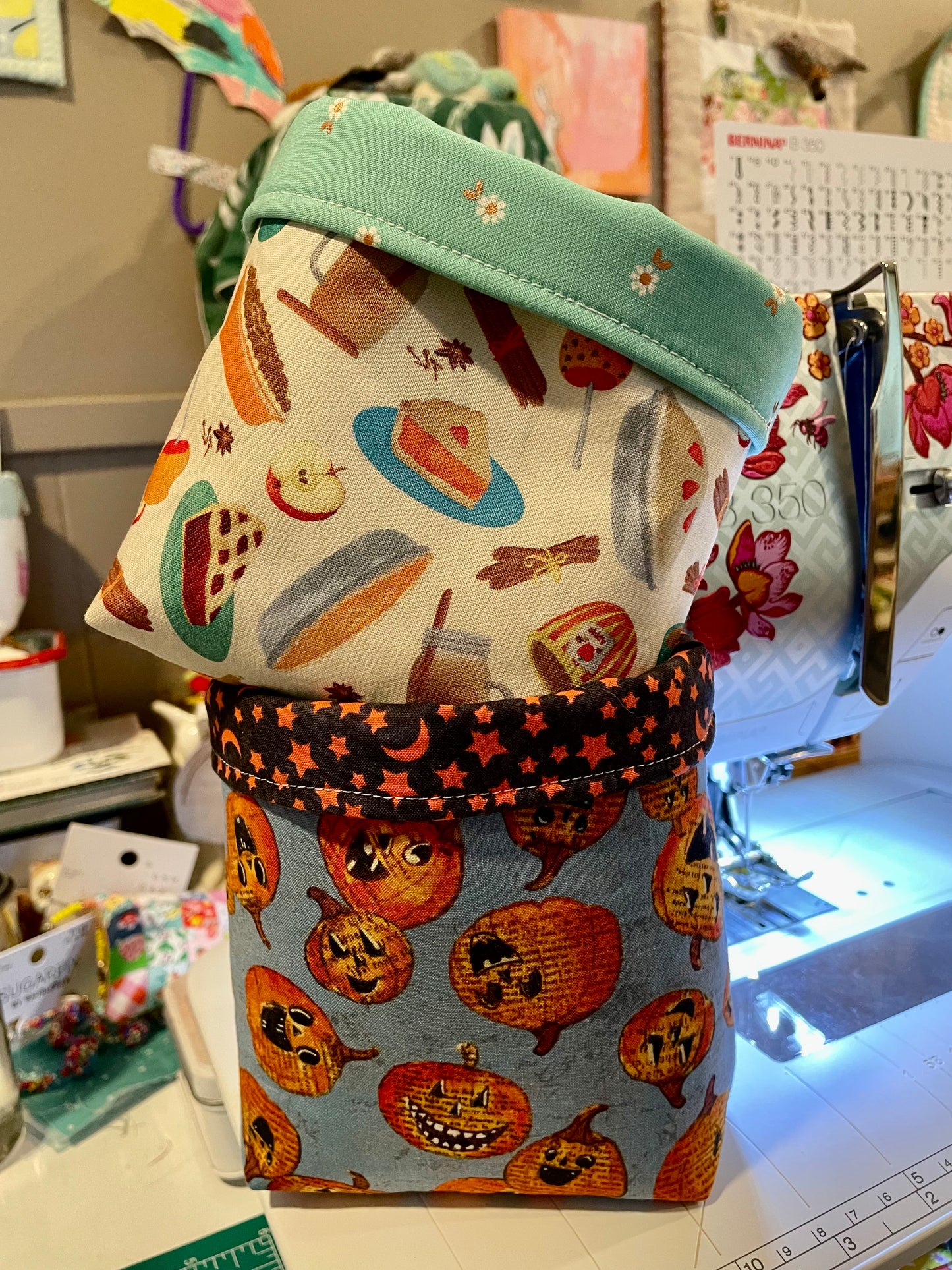 Pumpkins and Stars Fabric Bucket