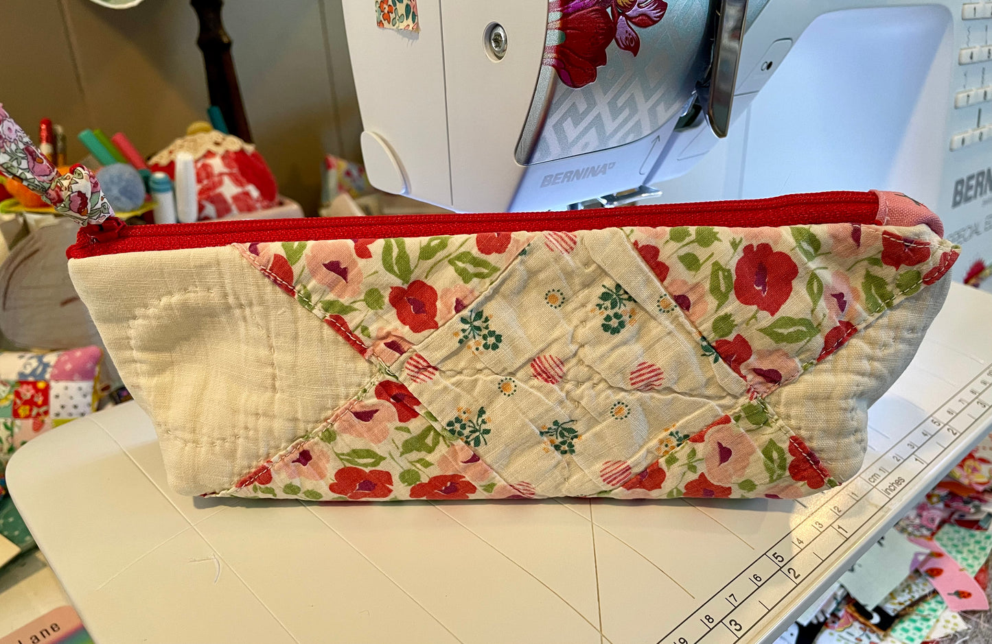 Vintage quilt small zipper bag pencil pouch