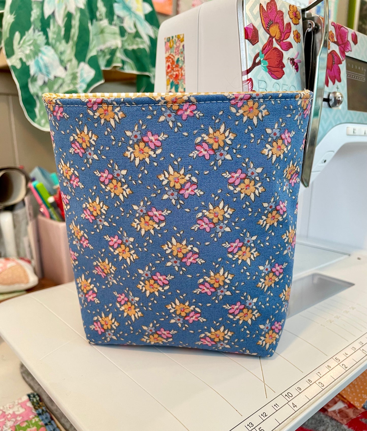 Blue Floral Fabric Bucket