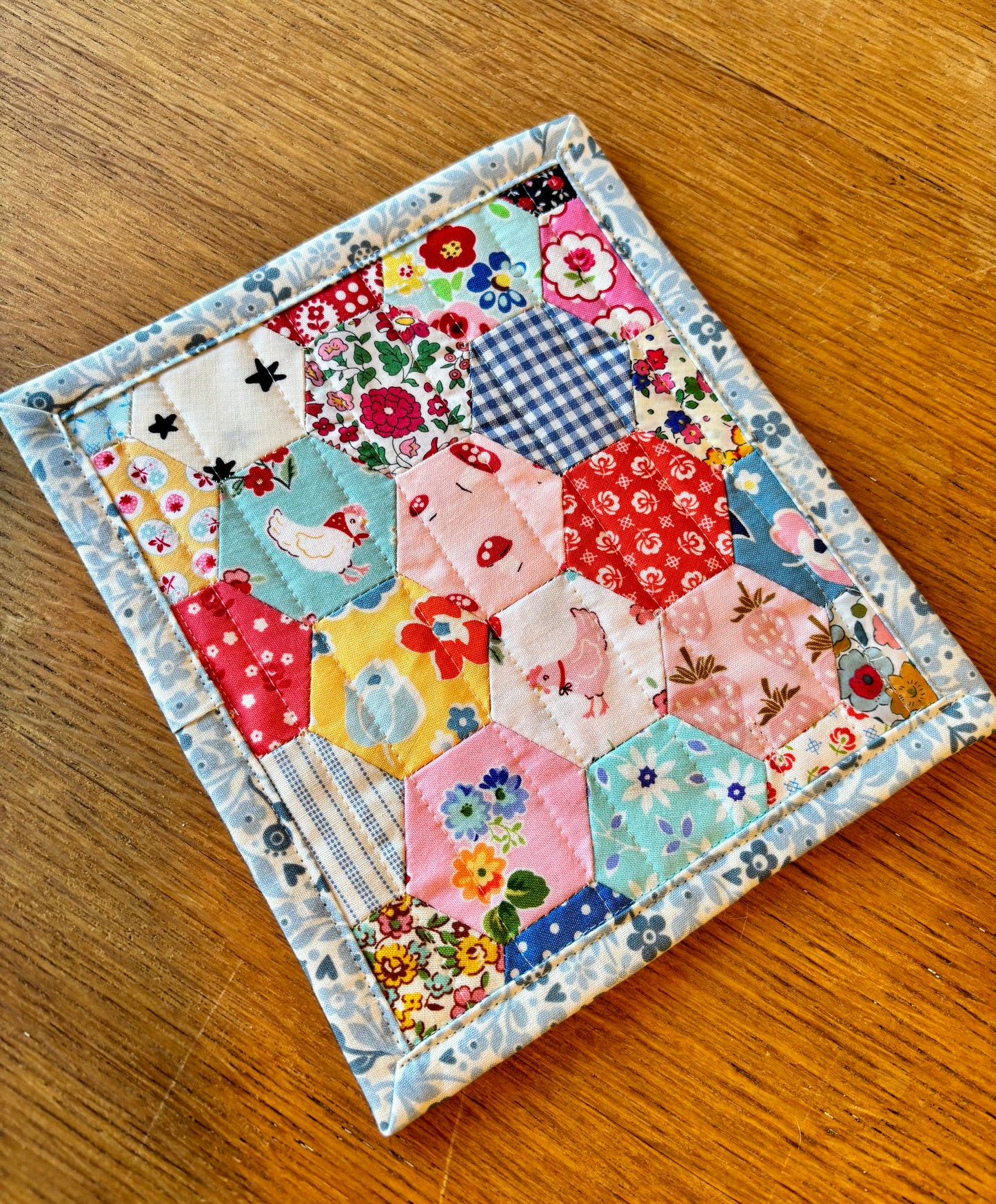 Chickens and Mushrooms Hand Pieced Table Mat