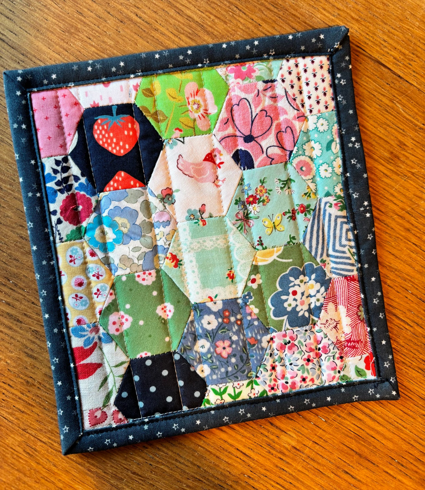 Chicken and Strawberry Hand Pieced Table Mat