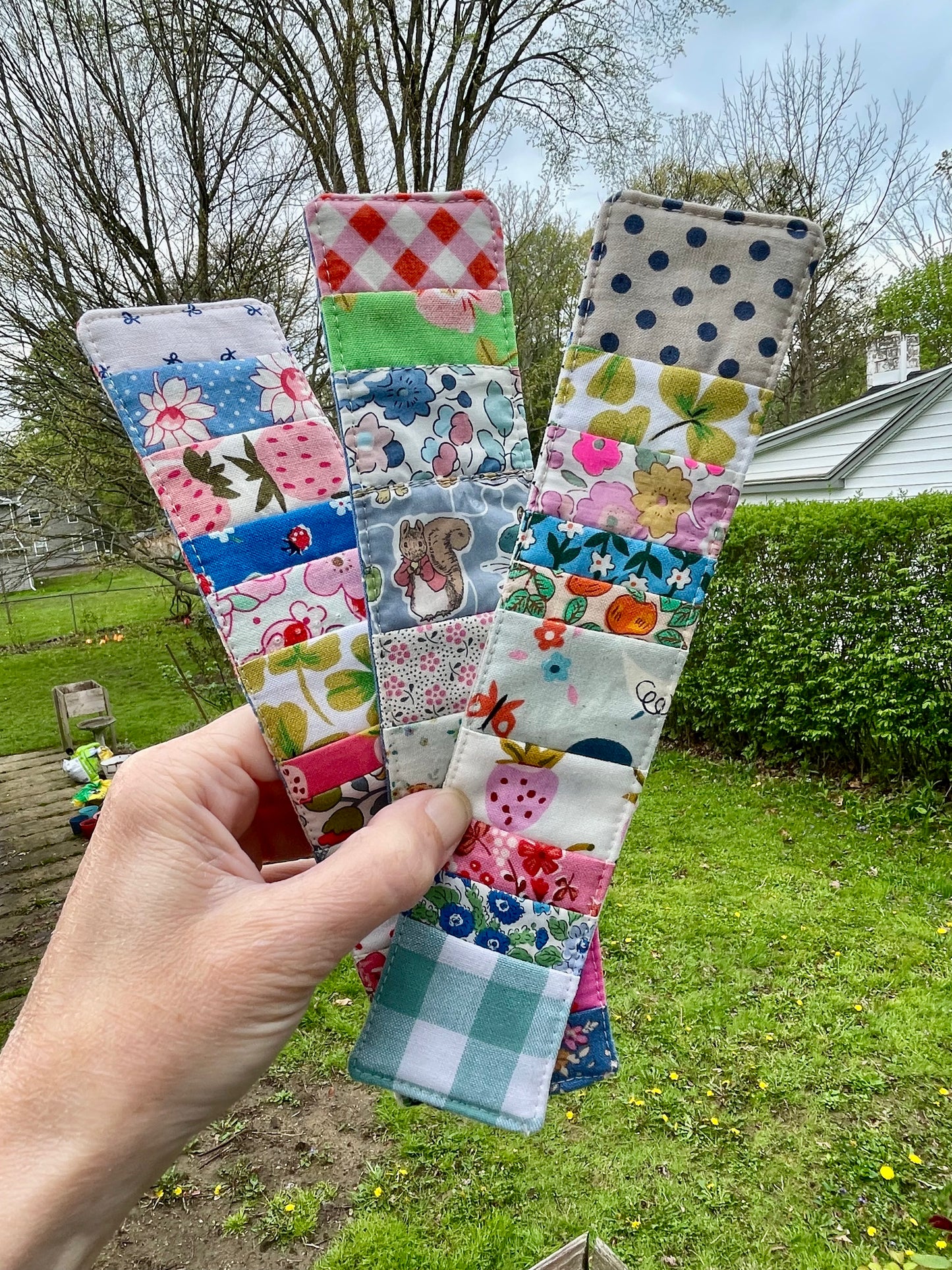 Strawberries and Clover Patchwork Bookmark