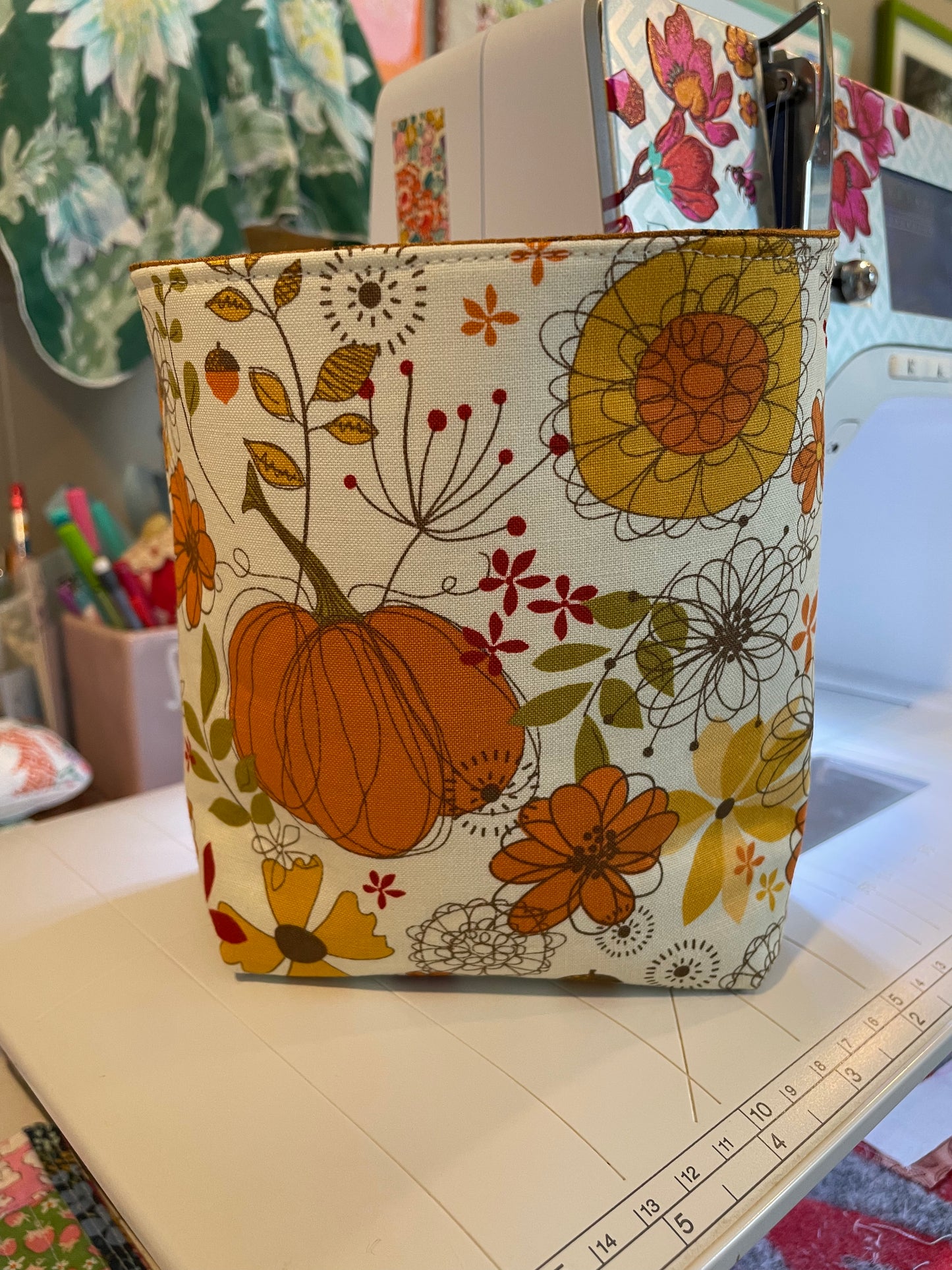 Fall Pumpkin Fabric Bucket