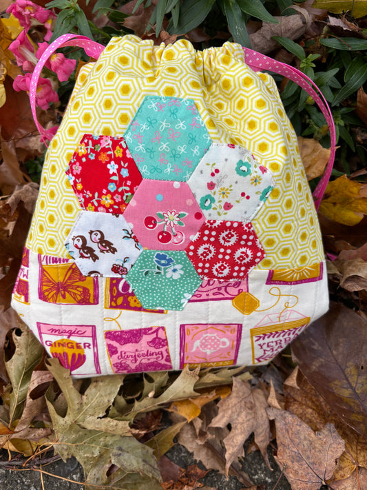 Golden Quilted Drawstring Bag