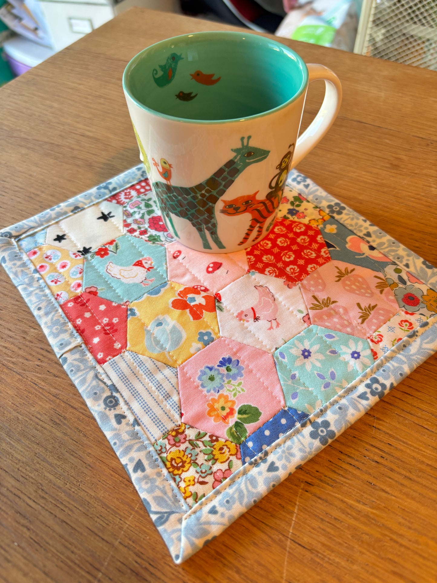 Chickens and Mushrooms Hand Pieced Table Mat