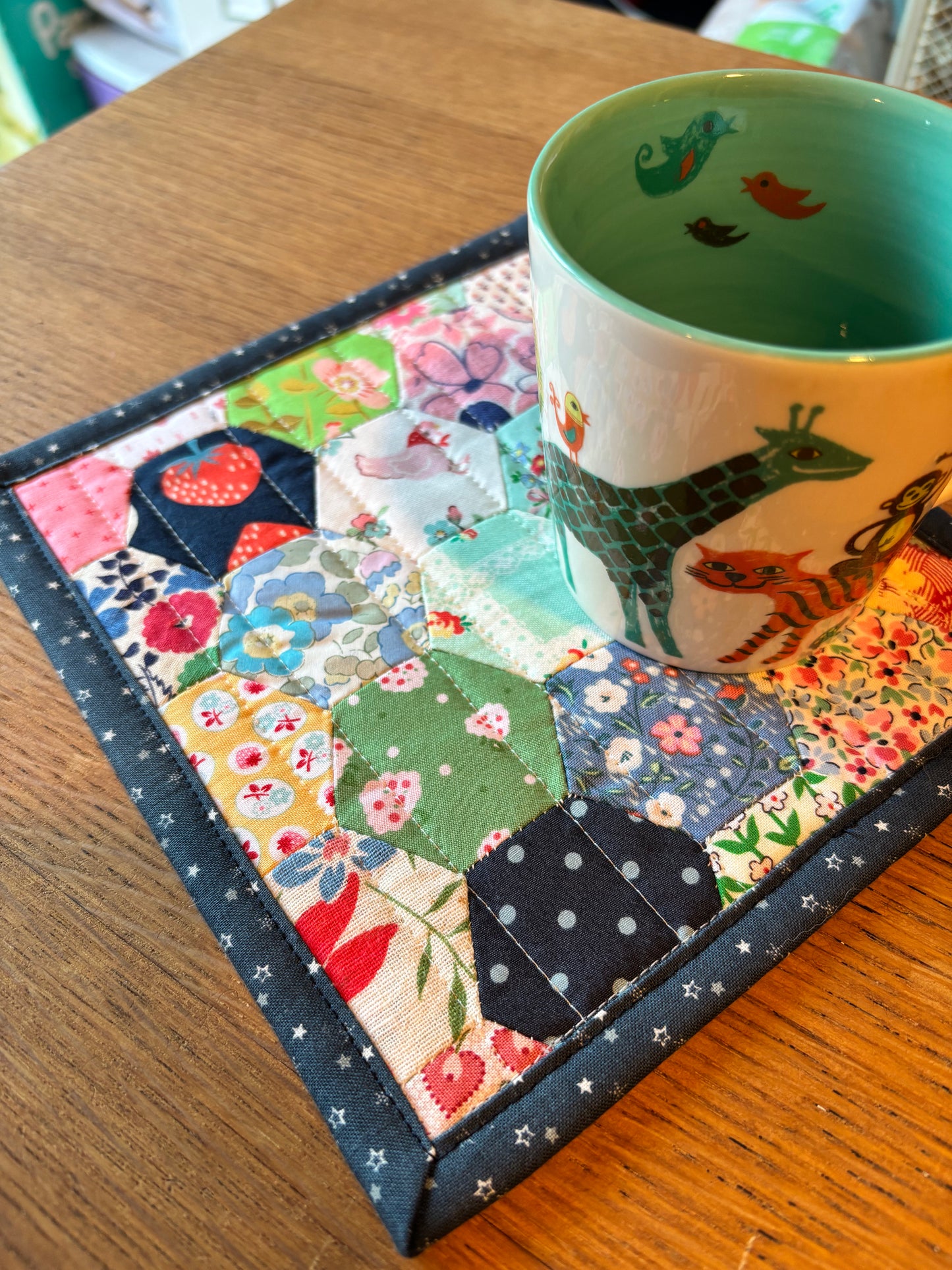 Chicken and Strawberry Hand Pieced Table Mat