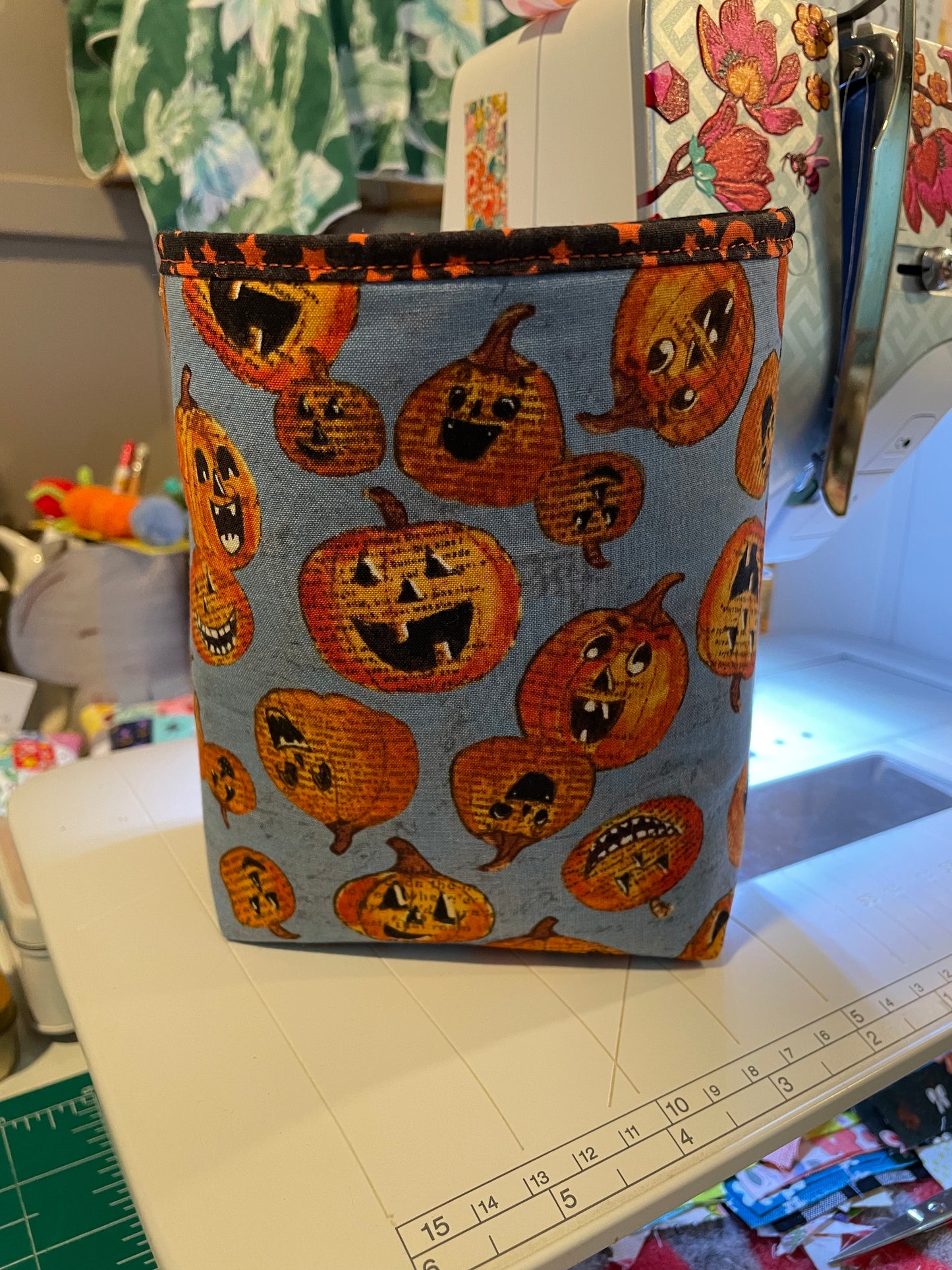 Pumpkins and Stars Fabric Bucket