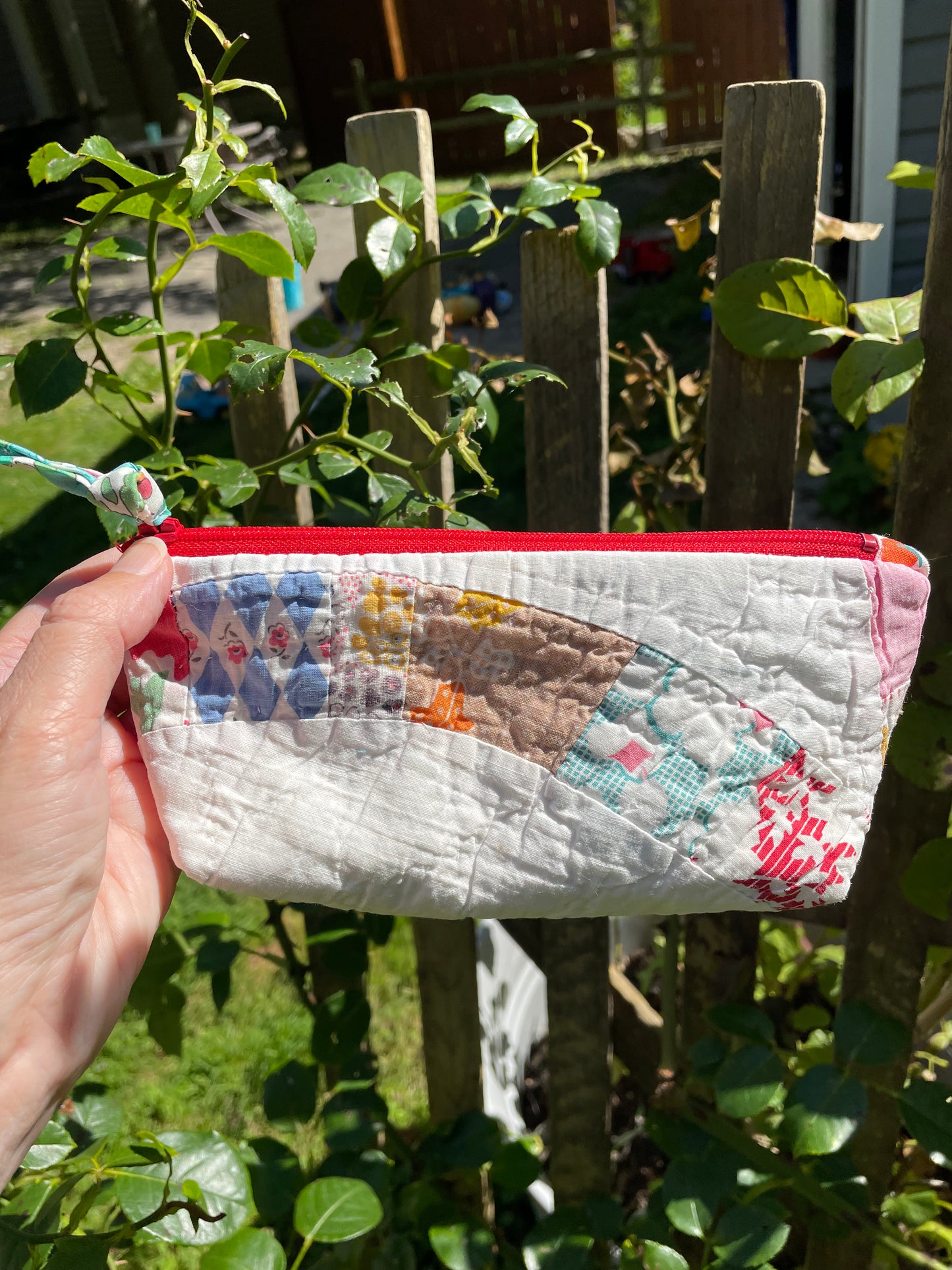 Vintage quilt small zipper bag pencil bag