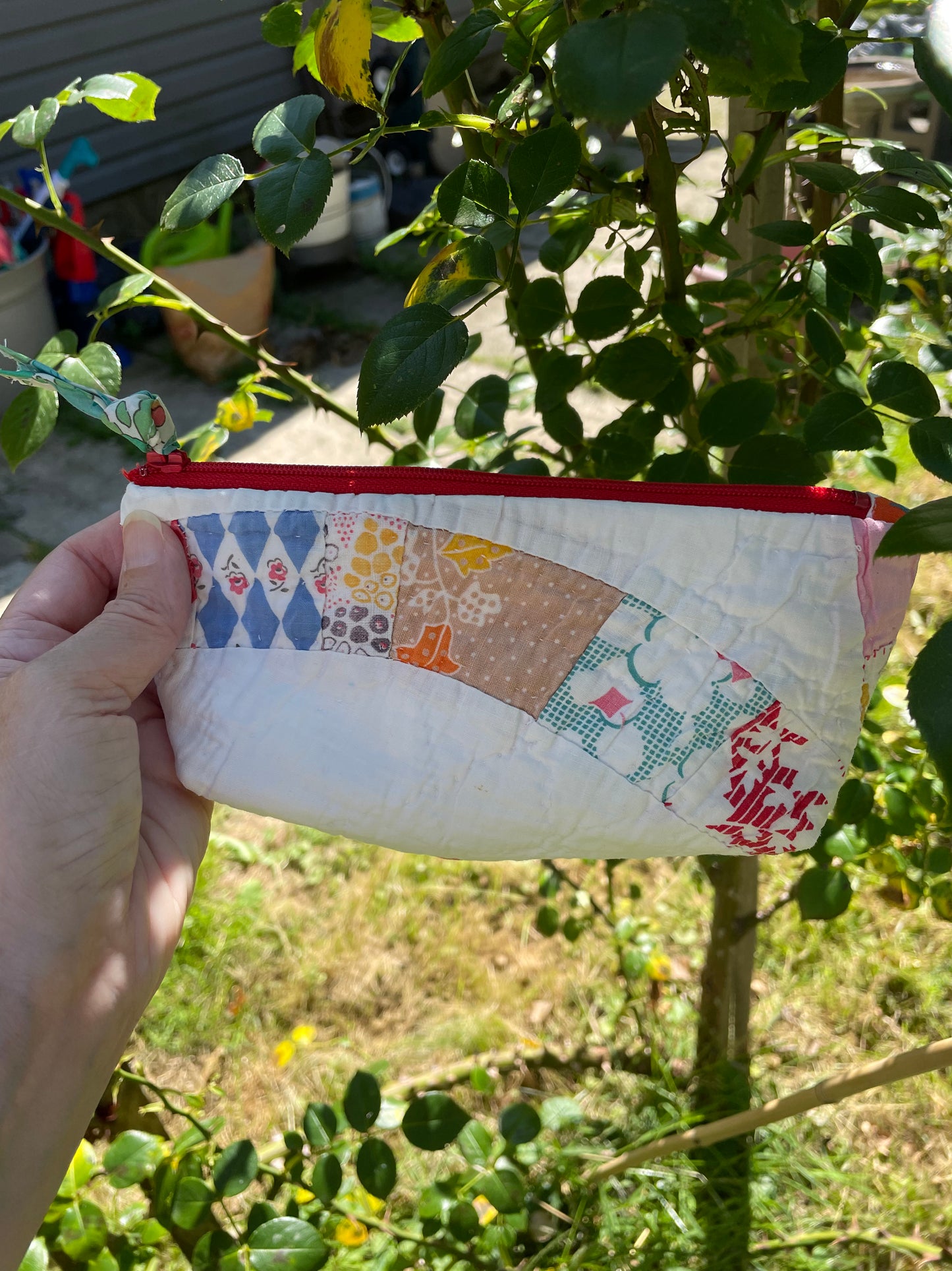 Vintage quilt small zipper bag pencil bag