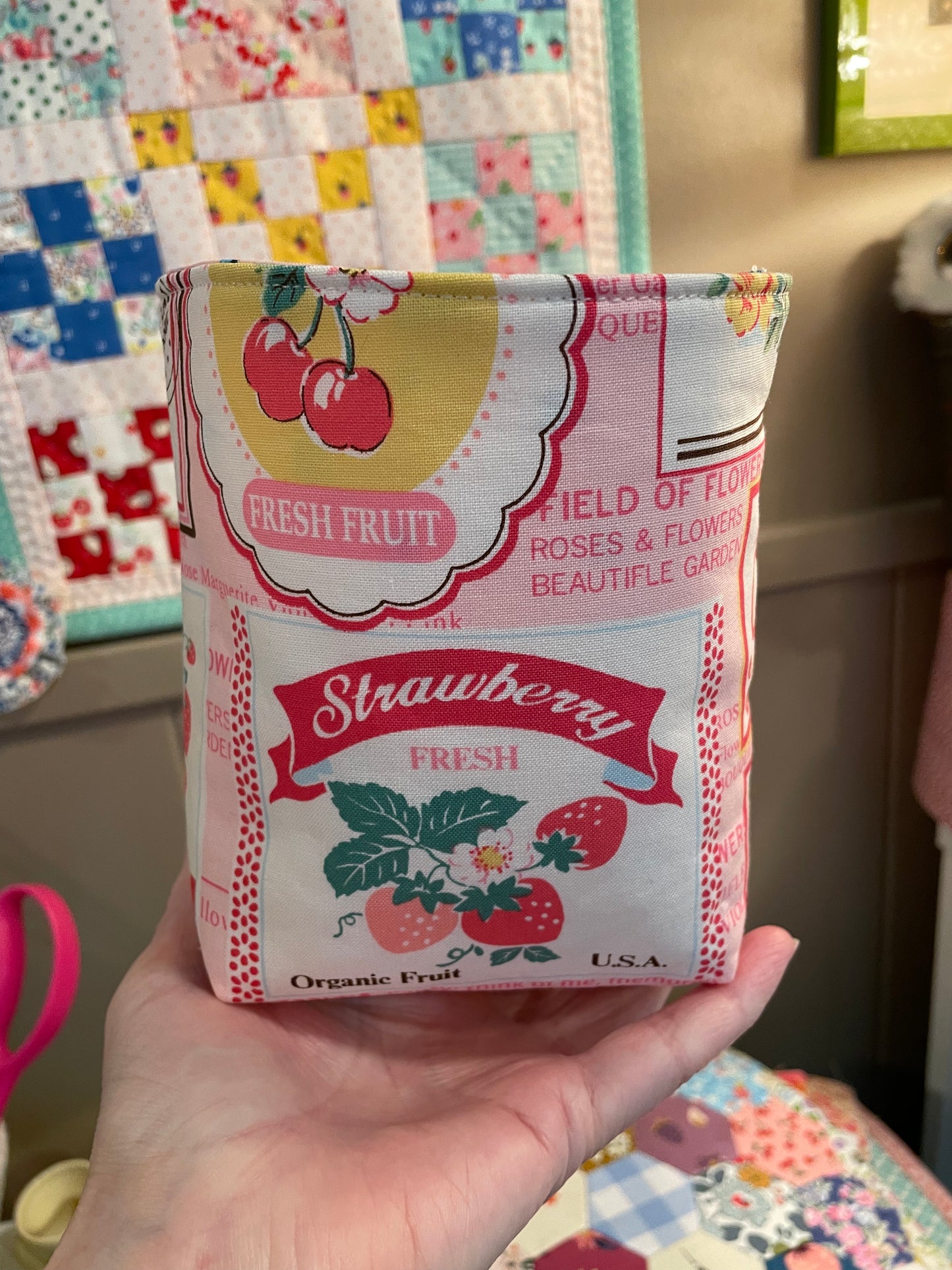 Strawberries Fabric Bucket