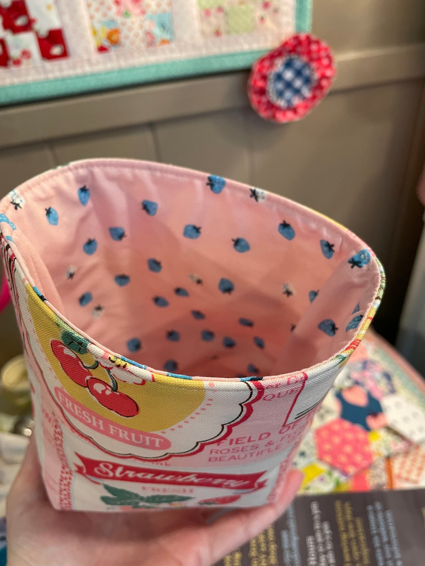 Strawberries Fabric Bucket