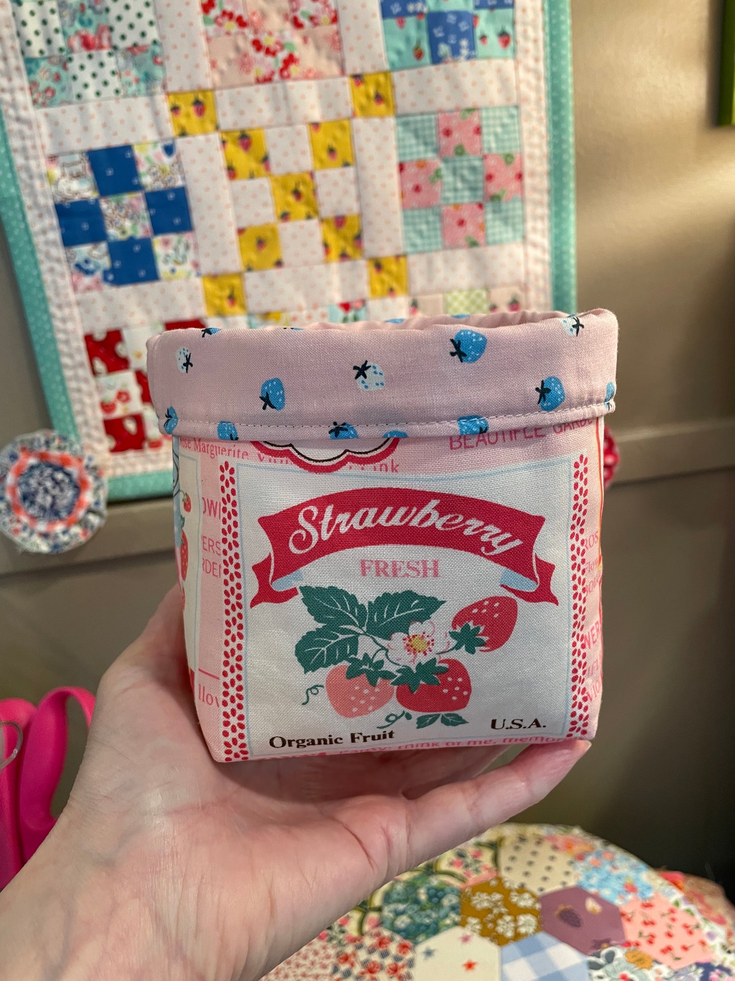 Strawberries Fabric Bucket