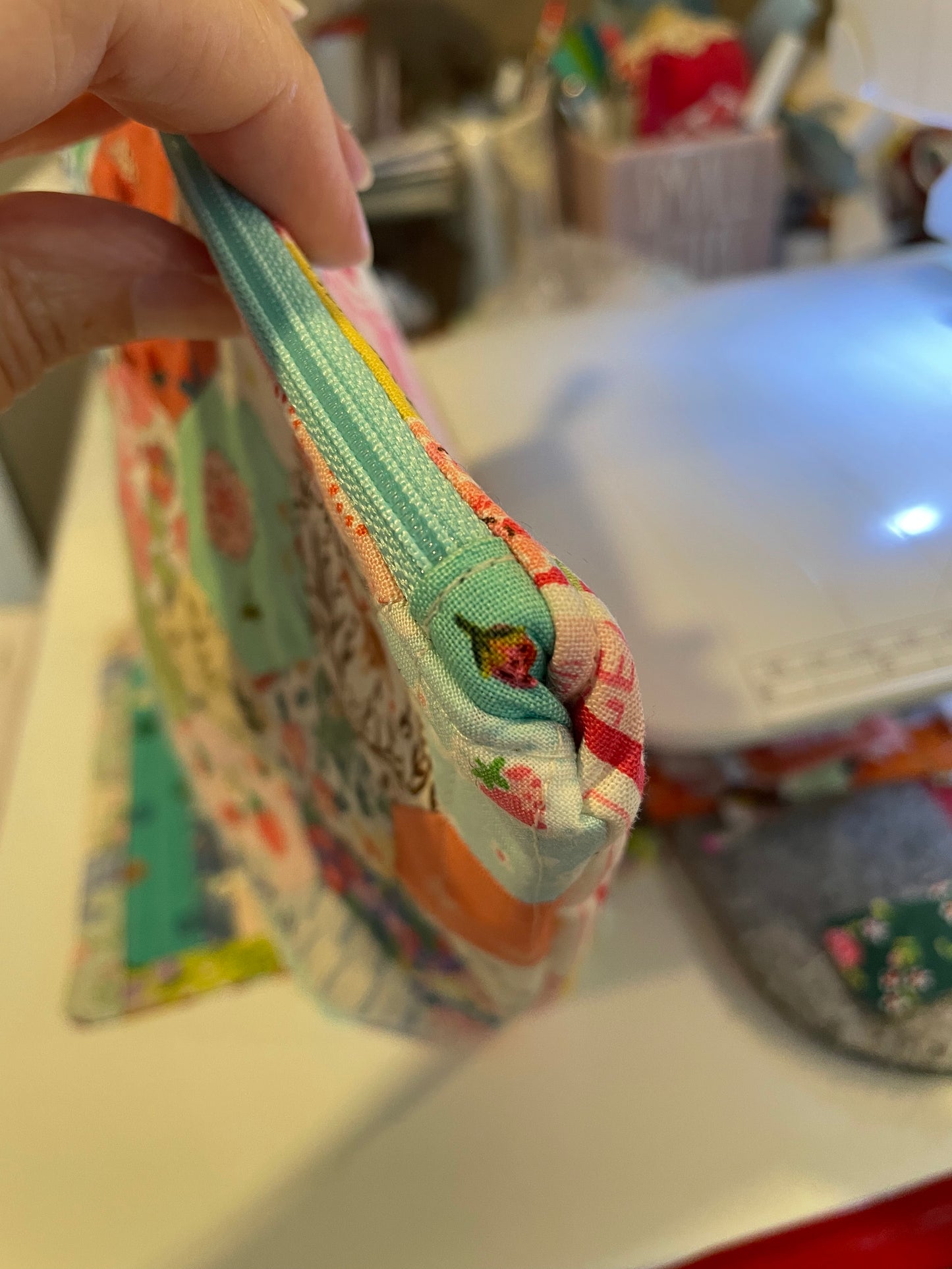 Hand pieced quilted zipper bag