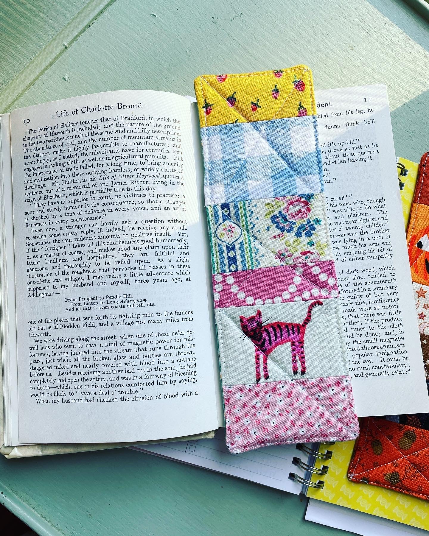 Quilted Black Cat and Strawberries Bookmark