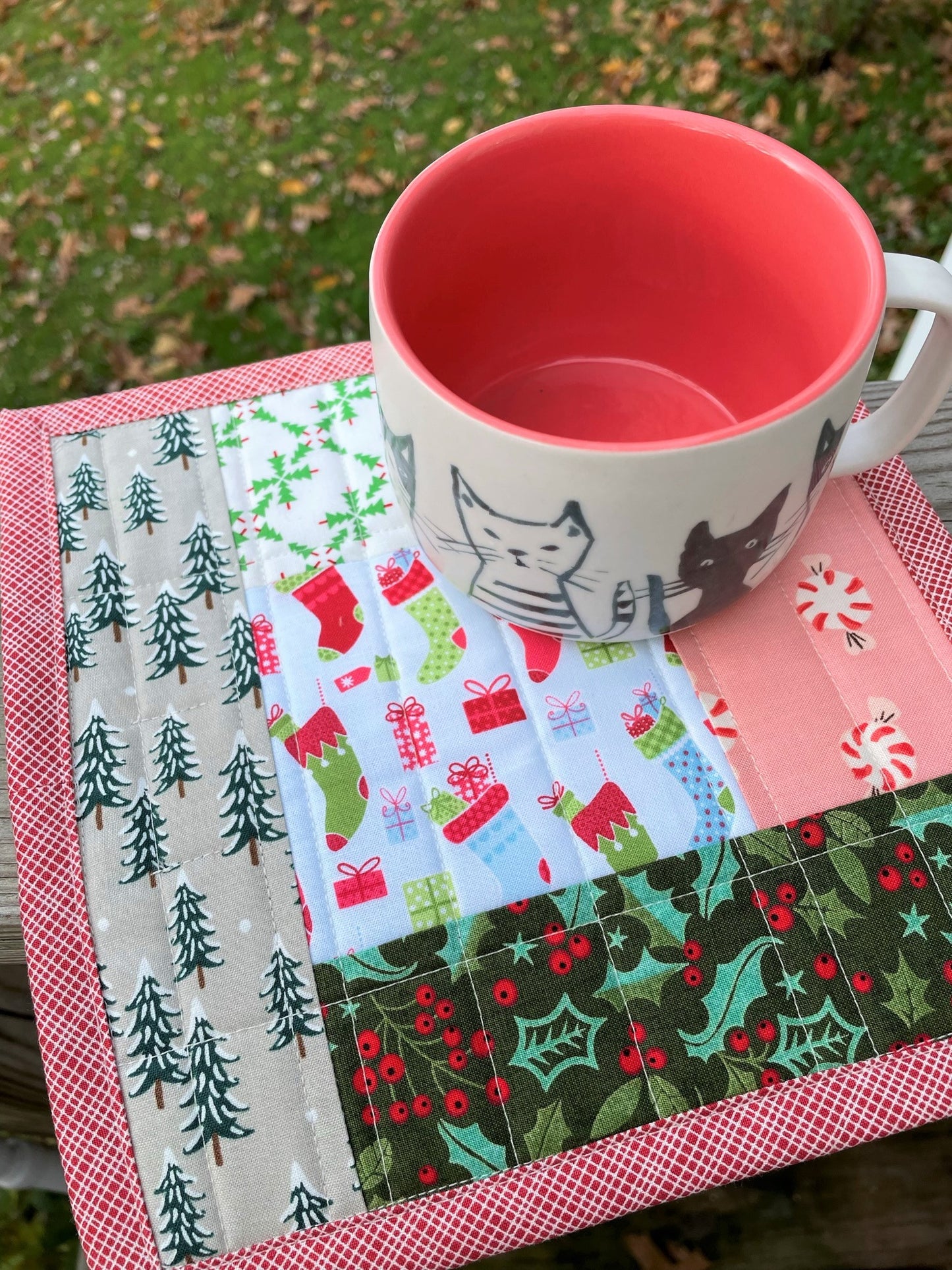 Holiday Table Mat Stockings and Trees Farmhouse Decor