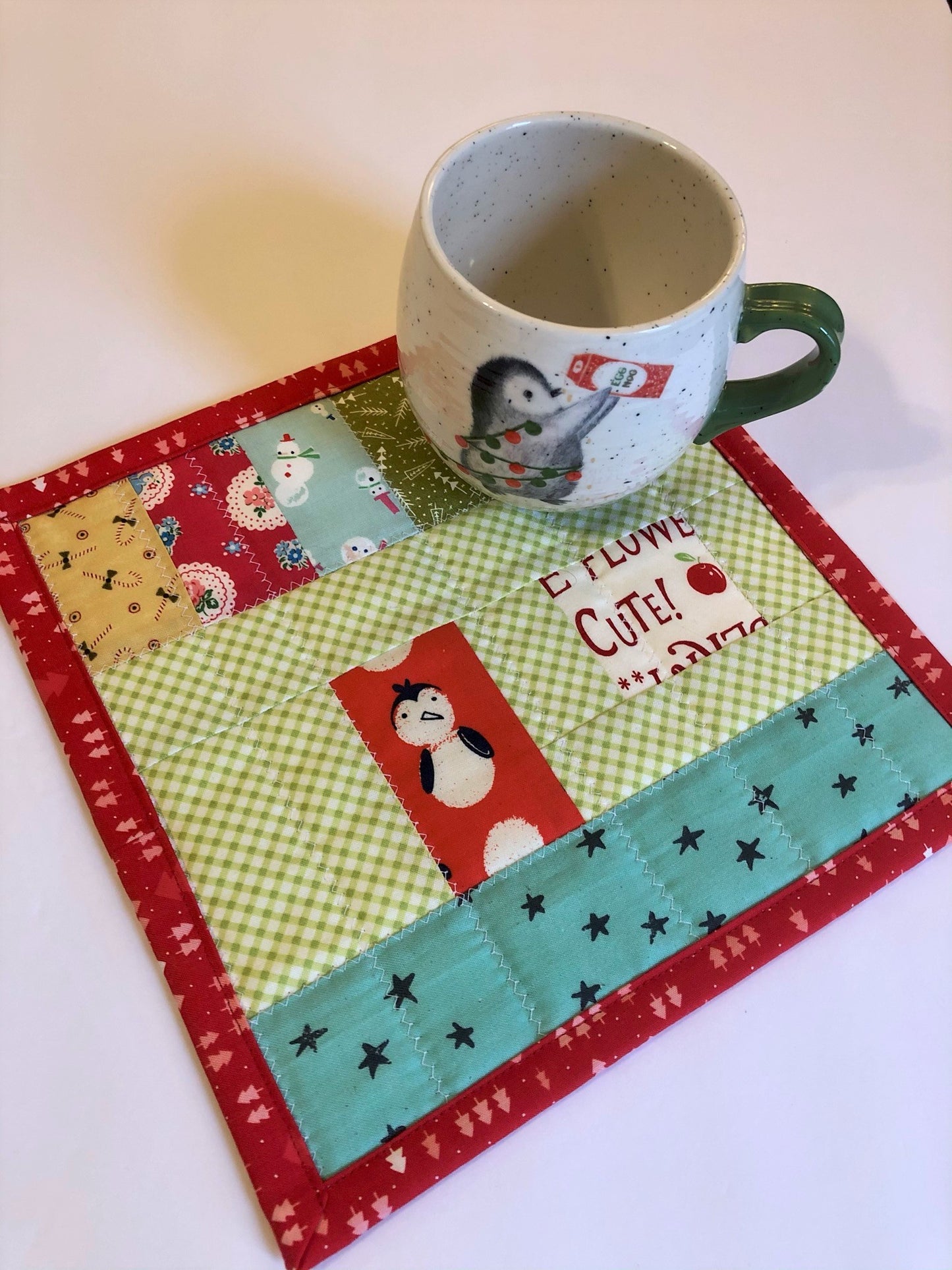 Holiday Table Mat With Red Penguin