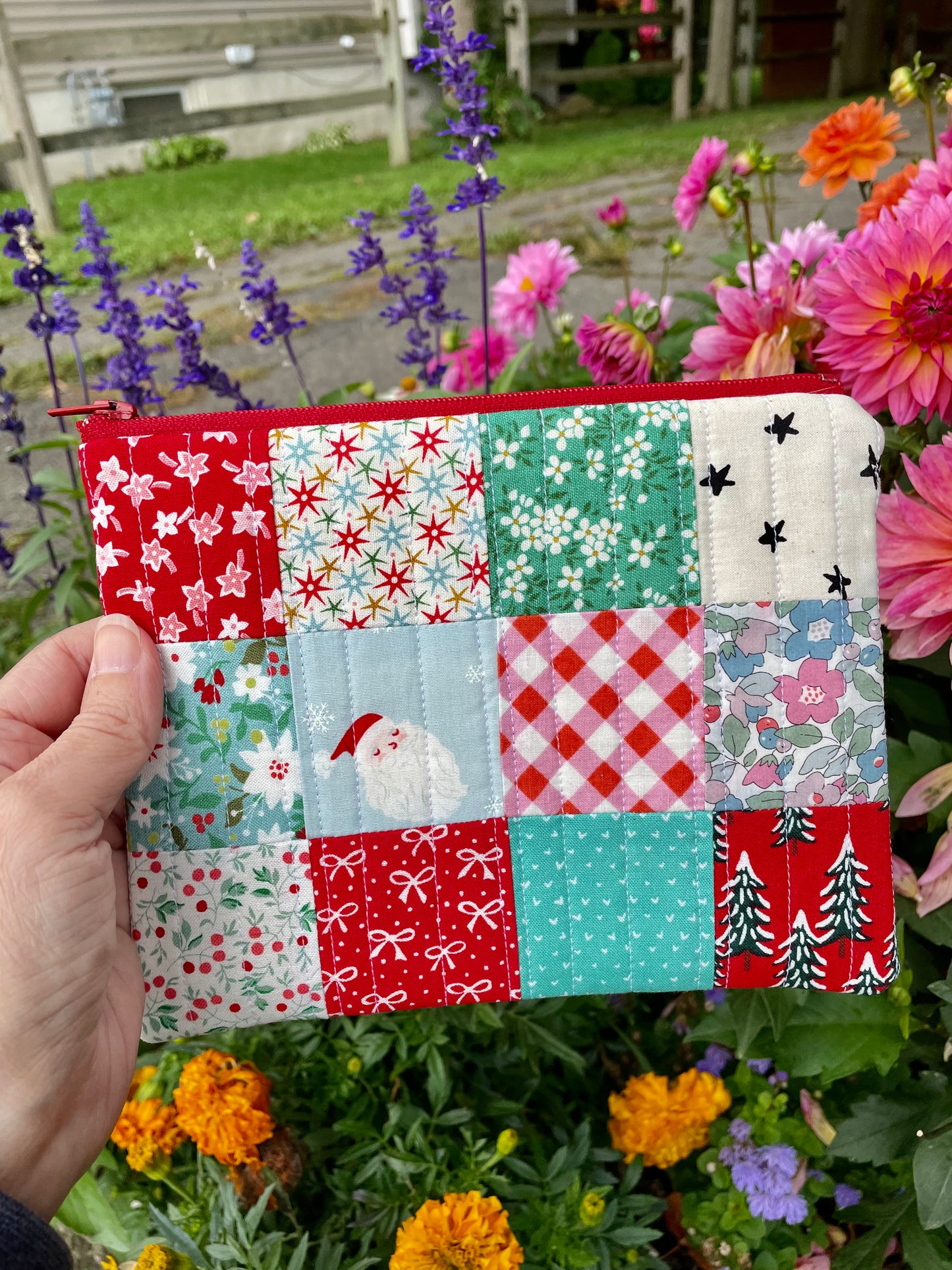 Holiday Patchwork Quilted Zipper Pouch