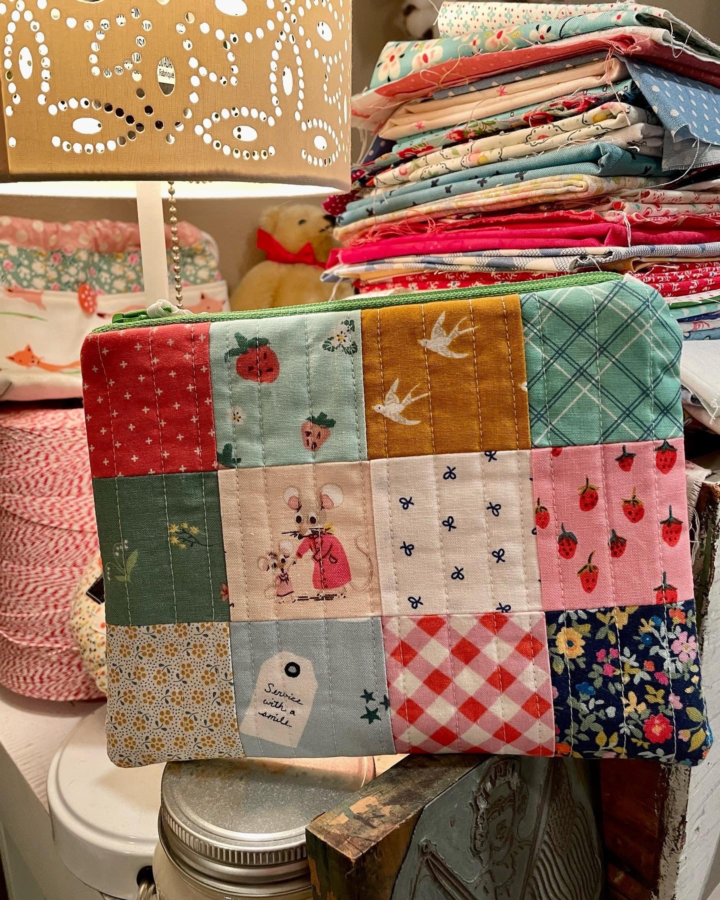 Quilted Patchwork Zipper Pouch