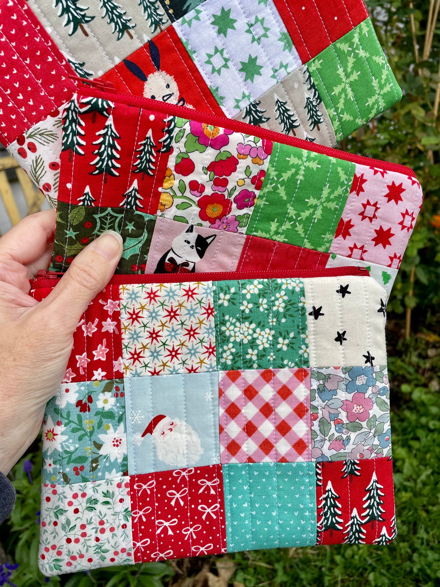 Holiday Patchwork Quilted Zipper Pouch