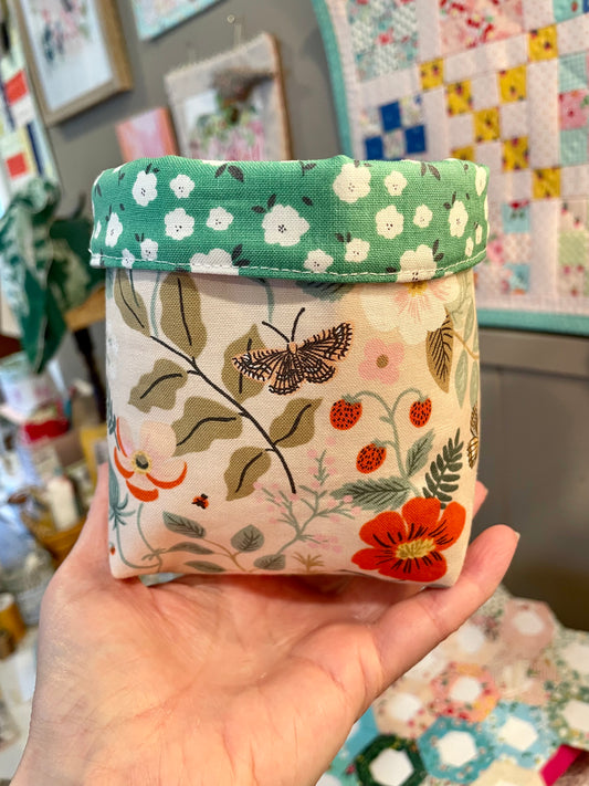 Strawberries and Floral Fabric Bucket