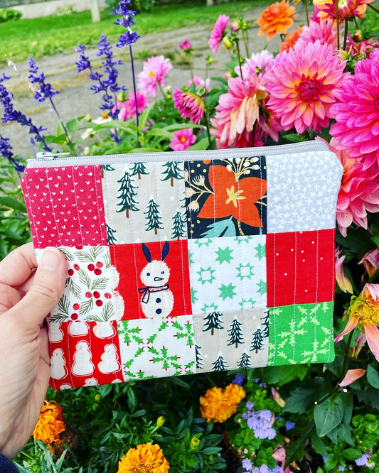 Holiday Patchwork Quilted Zipper Pouch